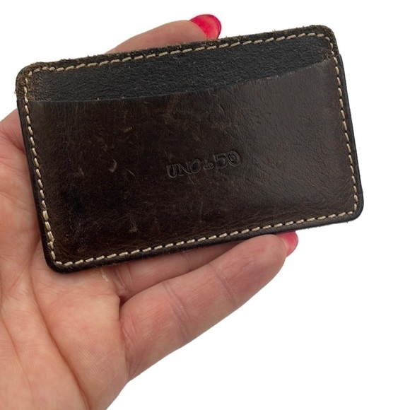UNO de 50 brown distressed leather credit card case wallet - Picture 1 of 5